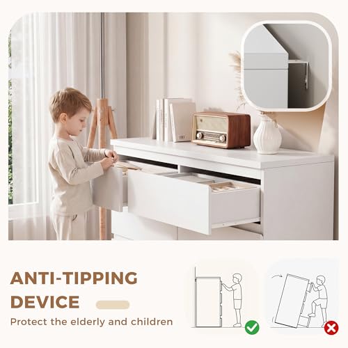 Modern 6-Drawer Double Dresser for Bedroom, White Wood Storage Chest