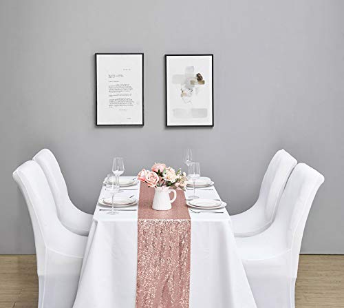 12x72 Inch Rose Gold Sequin Table Runner - 6 Pack for Party & Wedding Decor
