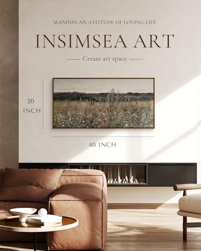 InSimSea Vintage Flower Meadow Canvas Wall Art, 20x40 Framed Farmhouse Landscape Painting