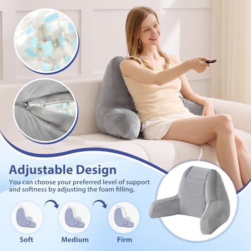 Backrest Pillow for Bed - Ergonomic Reading Pillow with Arms