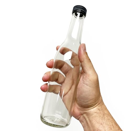 12 Oz Clear Glass Woozy Bottles with Black Screw Caps, 12-Pack