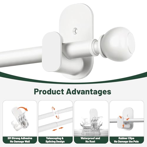 Adjustable No-Drill Curtain Rod 32-58 Inch, Adhesive Renter-Friendly Rod