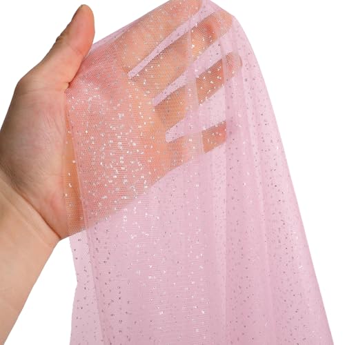 Windkream 1 Pc Glitter Tulle Table Runner 120 x 29 in Pink - 10 ft Mesh with Sequins