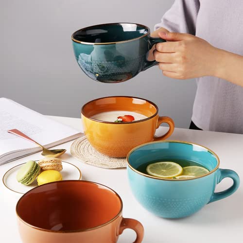 Disoza 24 oz Beige Large Ceramic Coffee Mug with Handle – Oversized Soup Bowl