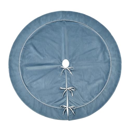 Blue and Silver Christmas Tree Skirt 48 Inch Luxury Velvet for Winter Holiday Decor