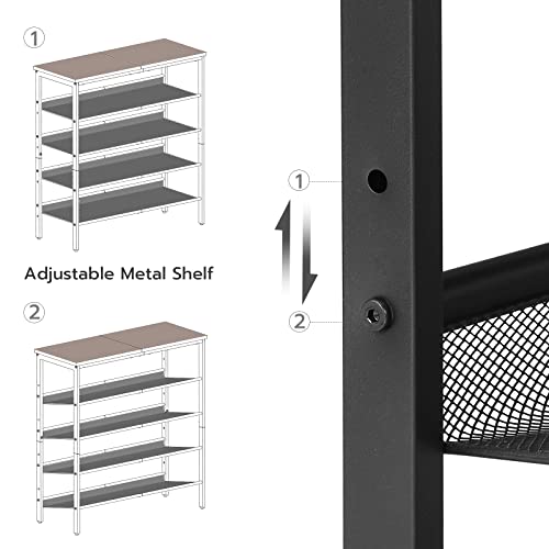 5-Tier Industrial Shoe Rack, Adjustable Metal Mesh Entryway Organizer