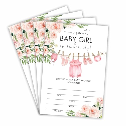 25-Pack Floral Baby Shower Invitations with Envelopes, 4x6 Inch Fill-In Cards