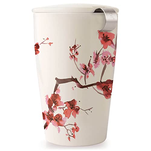 Tea Forte Cherry Blossom Double-Walled Ceramic Kati Cup with Infuser, 12 oz