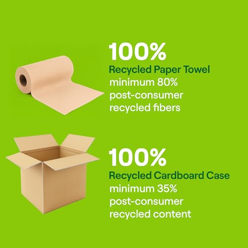 100% Recycled Unbleached Paper Towels, 2-Ply Absorbent Rolls - 24 Count