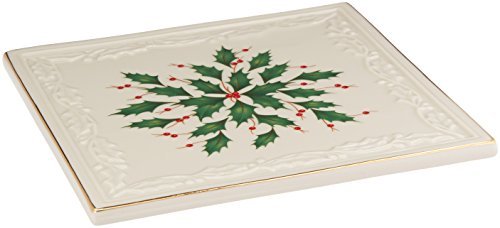 Lenox Holiday Porcelain Christmas Trivet - 6 Inch, Ornate Holly Leaf Design, Gold Accents