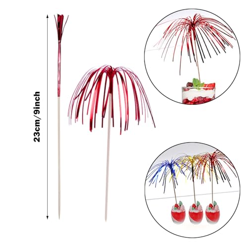 200 PCS Firework Cupcake Toppers Foil Frill Toothpicks - 9 Inch Cake Decoration