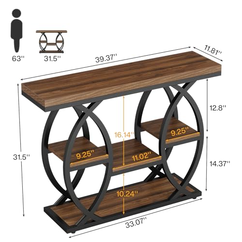 4-Tier Industrial Console Table with Shelves, Narrow Entryway Sofa Table