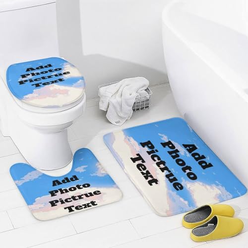 Custom 4-Piece Shower Curtain Set with Photo & Text Print, Bath Mats