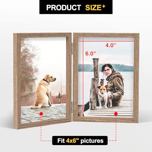 FOREV 4x6 Double Picture Frame - Wooden Hinged MDF Photo Frame (Grain)
