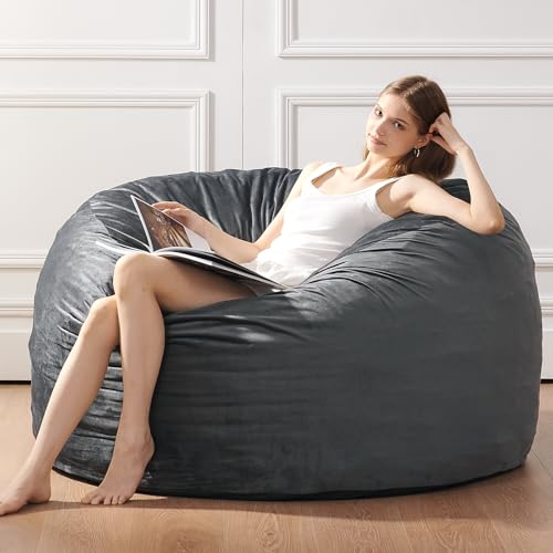 3ft Memory Sponge Bean Bag Chair - Grey Soft Microfiber Lounge Sofa