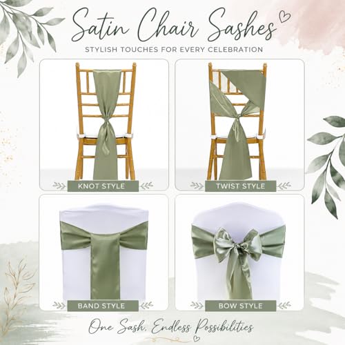 SARVAM FASHION Green Satin Chair Sashes Set of 10 Wedding Banquet Home Decor 7x108 Inches