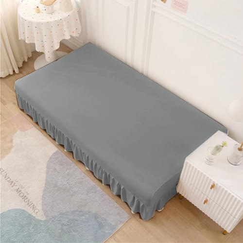Dark Grey Stretch Armless Futon Cover with Skirt for Sofa Bed, Washable, Fits 68-85"