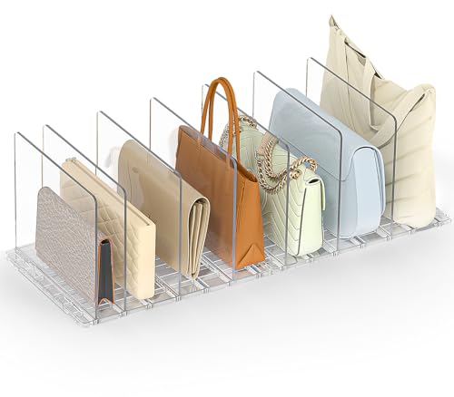 Clear Purse Organizer for Closet with Adjustable Dividers for Handbags