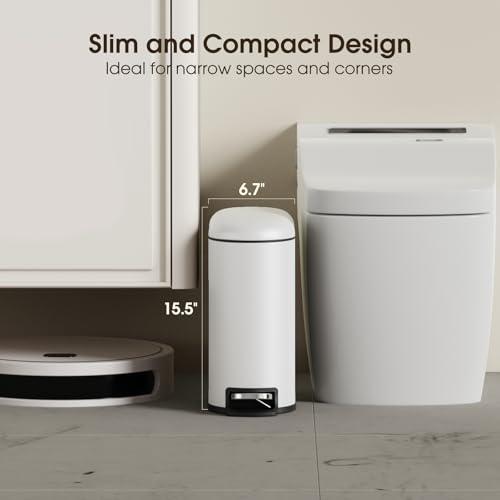 Slim 1.3 Gallon Stainless Steel Bathroom Trash Can with Soft Close Lid
