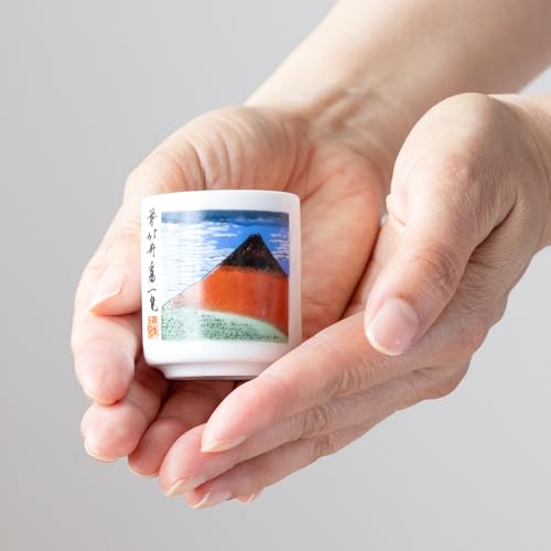Mino Ceramic Sake Cups Set of 5 with Hokusai Mt. Fuji Art - Made in Japan