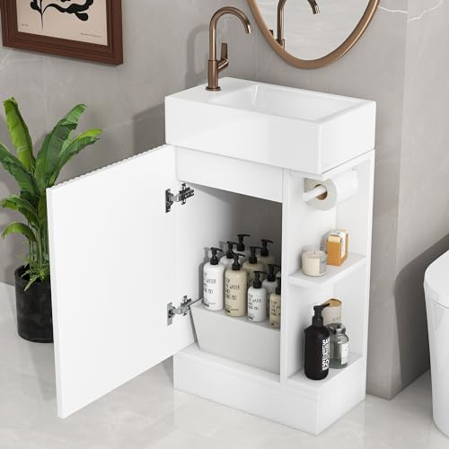 18.6-Inch Modern Bathroom Vanity with Sink and Open Storage Shelves