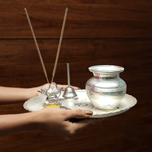 Silver Plated Kalash Pot - Medium Decorative Vessel for Puja and Rituals