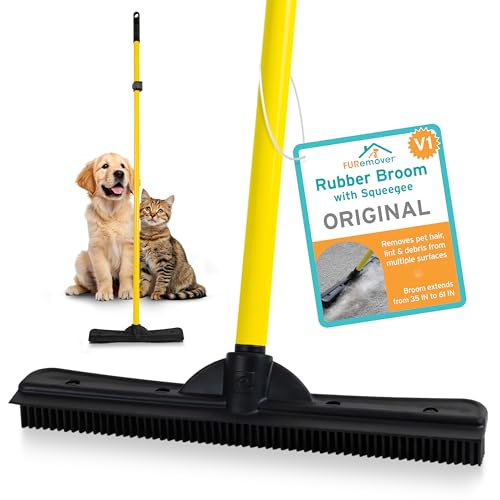 Rubber Pet Hair Removal Broom with 61" Telescopic Handle & Squeegee