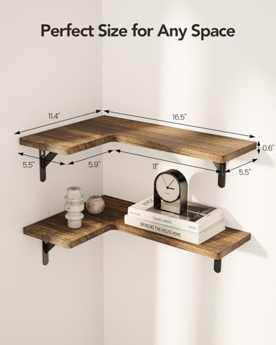 Set of 4 Corner Floating Shelves, Solid Paulownia Wood L-Shaped Wall Shelves