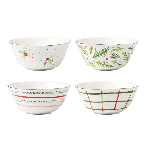 All-Purpose Porcelain Bowls Set of 4 - Bayberry Holiday Drinkware, 20 oz