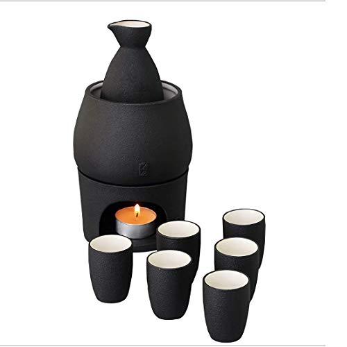 Lyty Black Ceramic Sake Set with Warmer & Storage Box - 9pcs