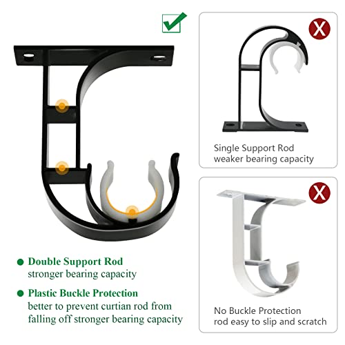 Heavy Duty Ceiling Curtain Rod Brackets for 1 Inch Rods, 4 Pack
