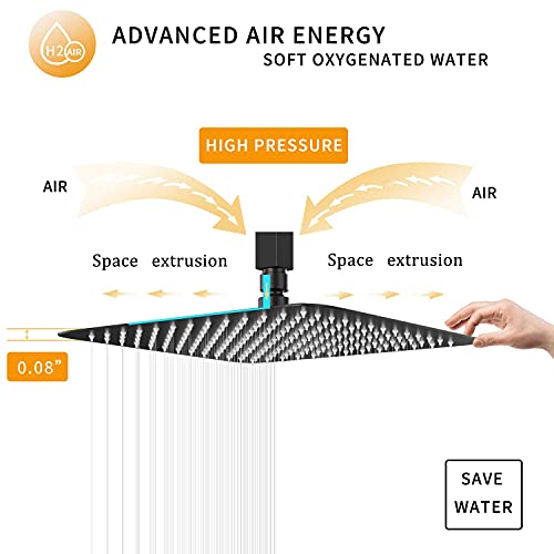 6-Inch Square Rainfall Shower Head, High Pressure Stainless Steel Black