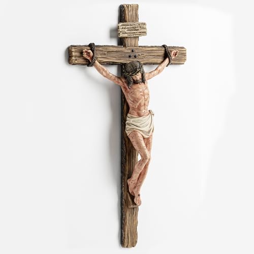 14-Inch Realistic Catholic Wall Crucifix with Antique Bronze Finish