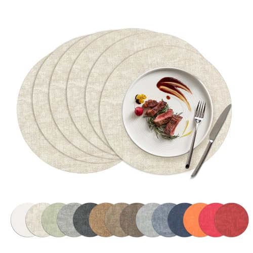 Round Faux Leather Placemats 15 Inch - Washable & Heat Resistant Set of 6