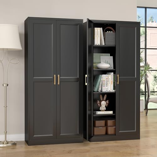 71" Tall Metal Pantry Storage Cabinet with Doors & Adjustable Shelves