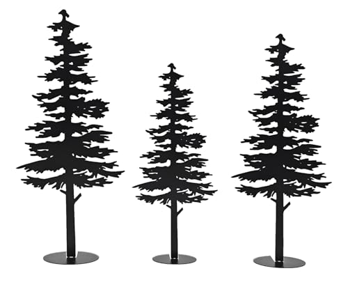 Farmhouse Metal Pine Tree Decor - Rustic 3-Piece Black Centerpiece (Variation: Detailed Pine)