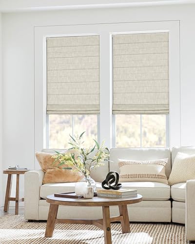 Cordless Roman Shades, Room Darkening, 34x48 in Beige - Easy No-Drill Installation