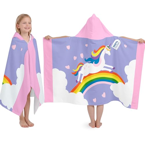 Kids Hooded Beach Towel - 100% Soft Cotton Bath Wrap with Snaps (50" x 30")