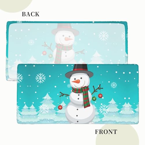 Fiokroo 60x30 Inch Xmas Snowman Xmas Tablecloth with Elastic Edge for Rectangular Tables