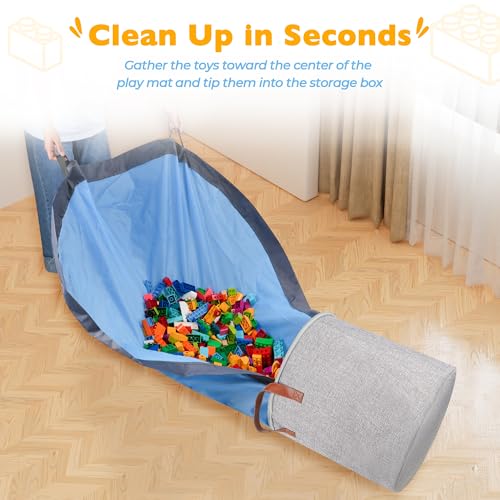 XXL Toy Storage Organizer with Large Detachable Play Mat – Gray Fabric Bin