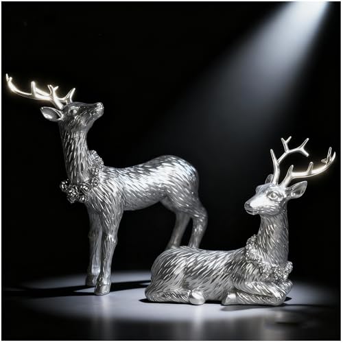 2-Piece Resin Reindeer Ornament Set for Christmas Home Table Decor