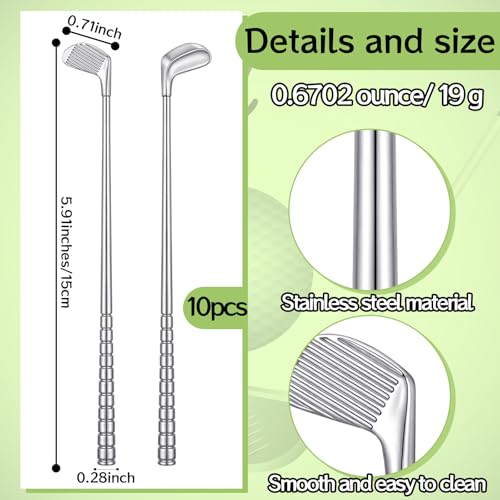 Teenyyou 10 Pcs Golf Club Style Cocktail Stirrers - 5.83 Inch Golf Picks, Silver Finish, Perfect for Parties (Variation: Club Style)
