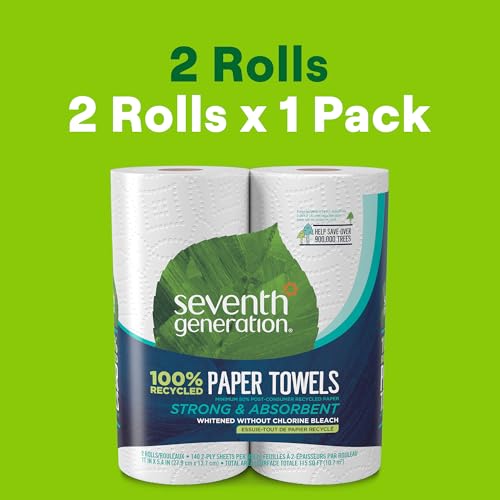 100% Recycled 2-Ply Paper Towels, Absorbent Cleaning Sheets - 2 Rolls