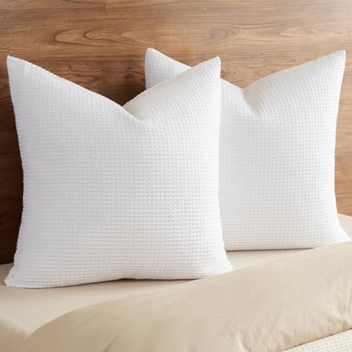 Set of 2 PHF 26x26 White Cotton Waffle Euro Shams No Insert - Classic Bedding