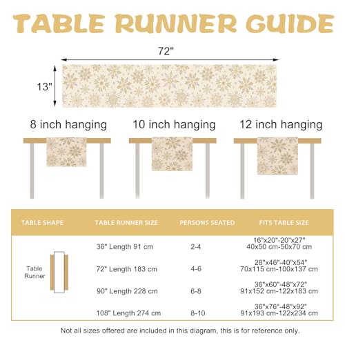 Winter Gold Snowflake Table Runner - Burlap & Glitter Gold Decor 13" x 72"
