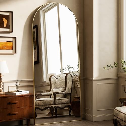 Arched Full Length Floor Mirror - 64" x 21" Gold Aluminum Frame
