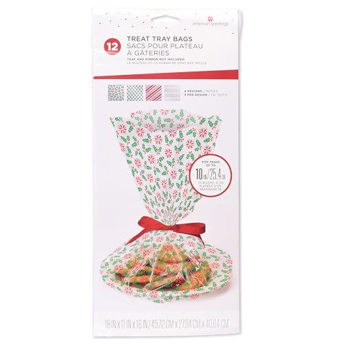 American Greetings Holiday Cookie Tray Bags with Twist Ties, 12 Count
