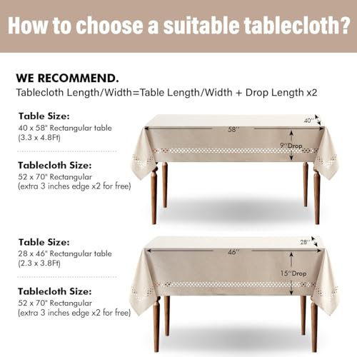 Beige Rectangular Tablecloth 52x70 Inch, Waterproof Faux Linen Table Cover