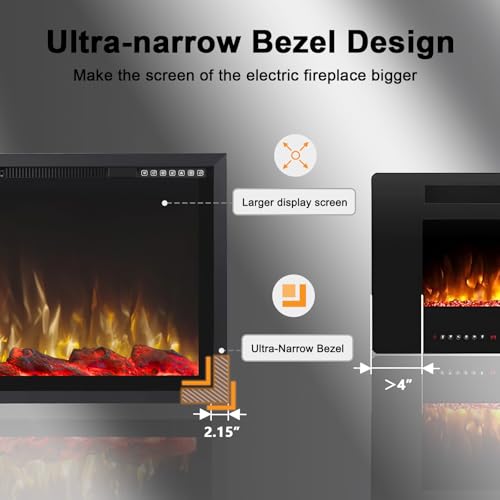 60-Inch Electric Fireplace Wall Mounted & Recessed with Heater and Remote