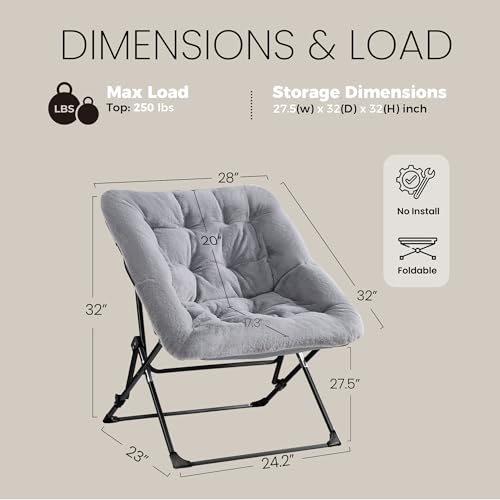 Foldable Faux Fur Saucer Chair - Oversized Comfortable Lounge Chair